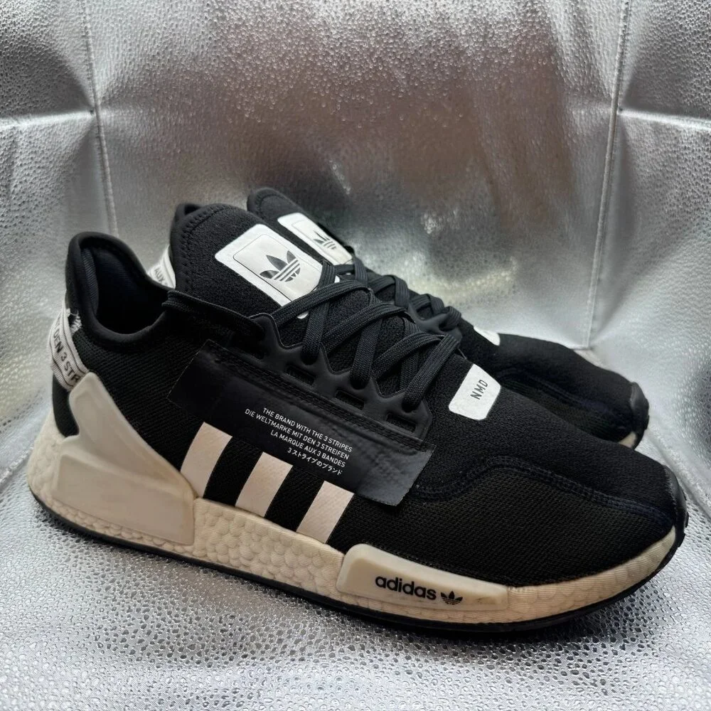 Size 13 Adidas Originals NMD_R1.V2 Mens Black White Athletic Running Shoe GX6367
